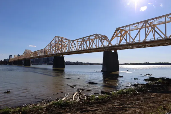Kentucky Transportation Cabinet designs Clark Memorial Bridge safety work, reviewing permanent three-lane configuration option